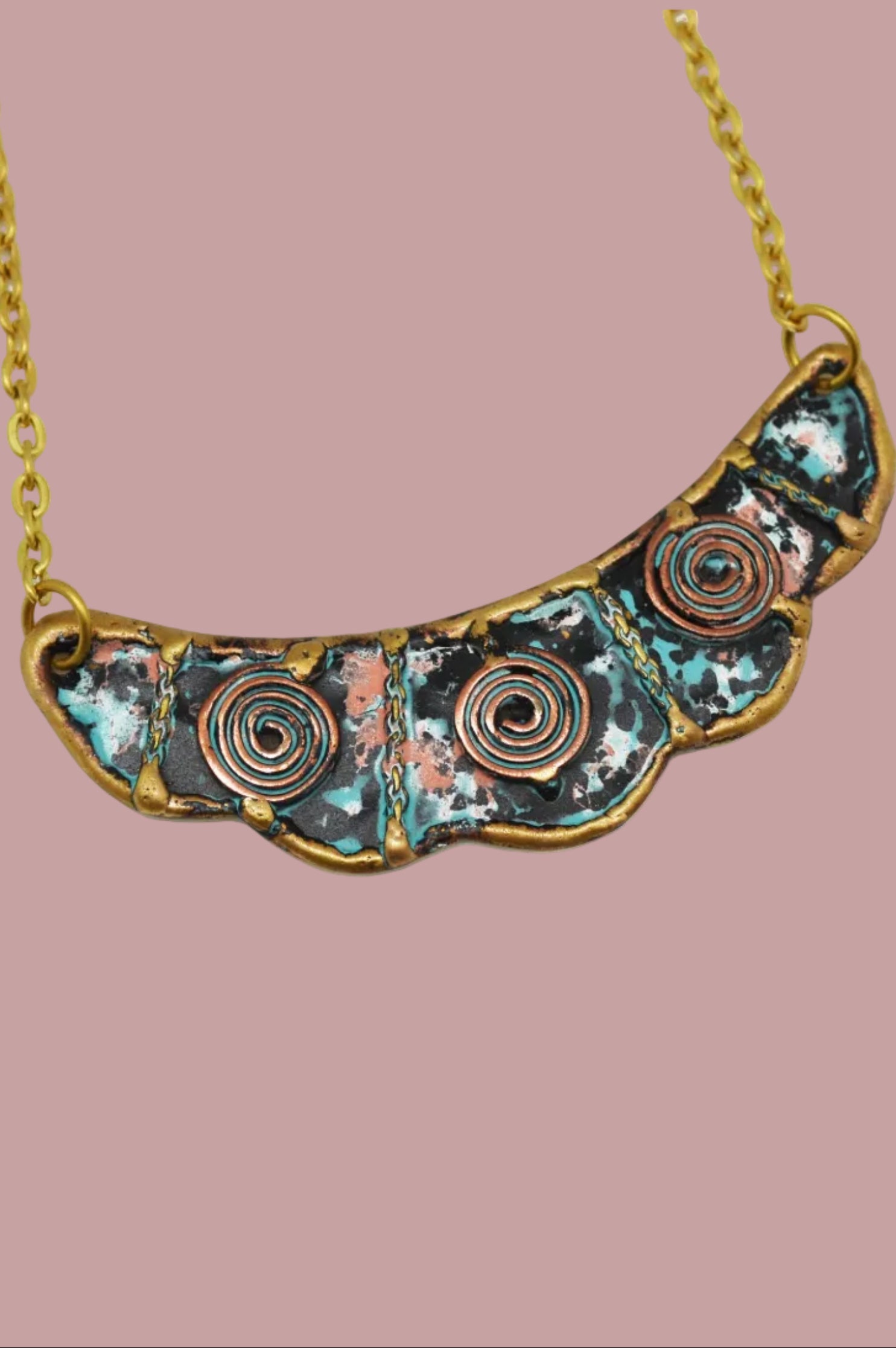 Brass and Copper with Blue/Green Patina Necklace