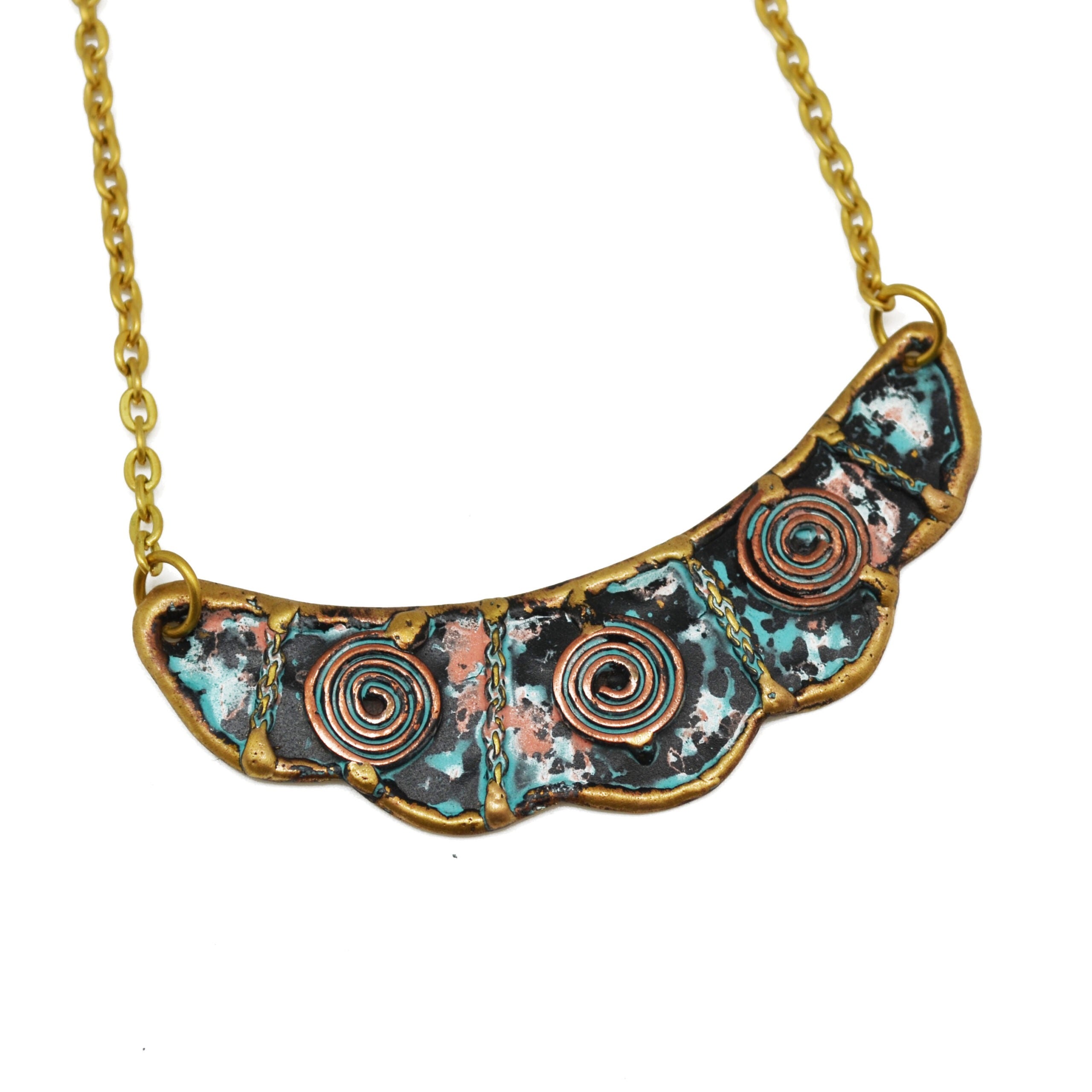 Brass and Copper with Blue/Green Patina Necklace