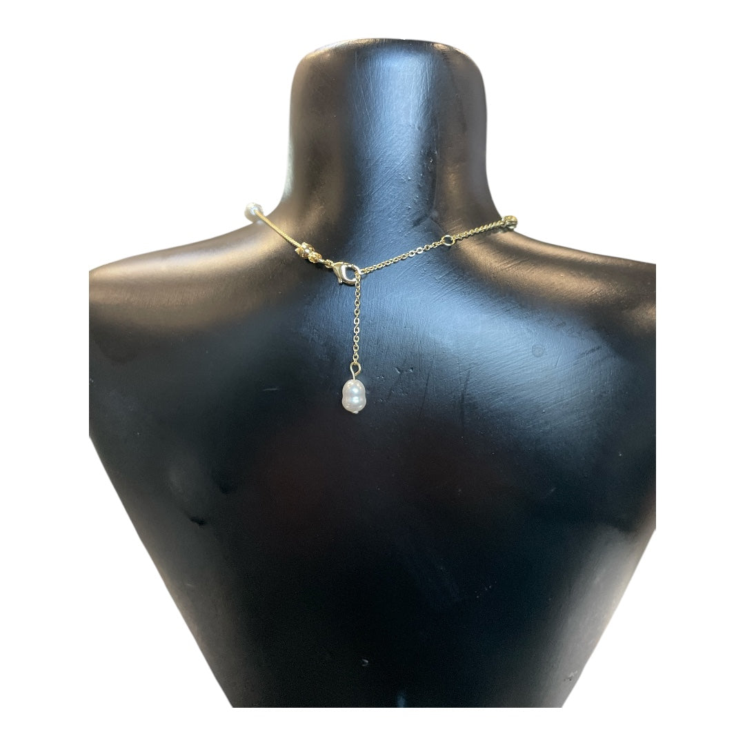 Gold Dipped Fresh Water Pearl Station Beaded Chain Necklace