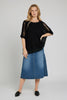 Black crochet round-neck short sleeve knit pullover top