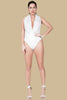 Sheer overlap front pleated bodysuit