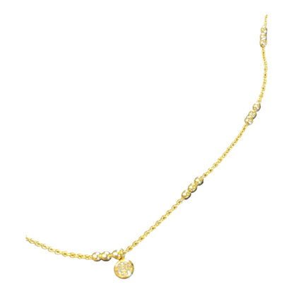 Gold Mini Pave Coin Pendant Chain Necklace