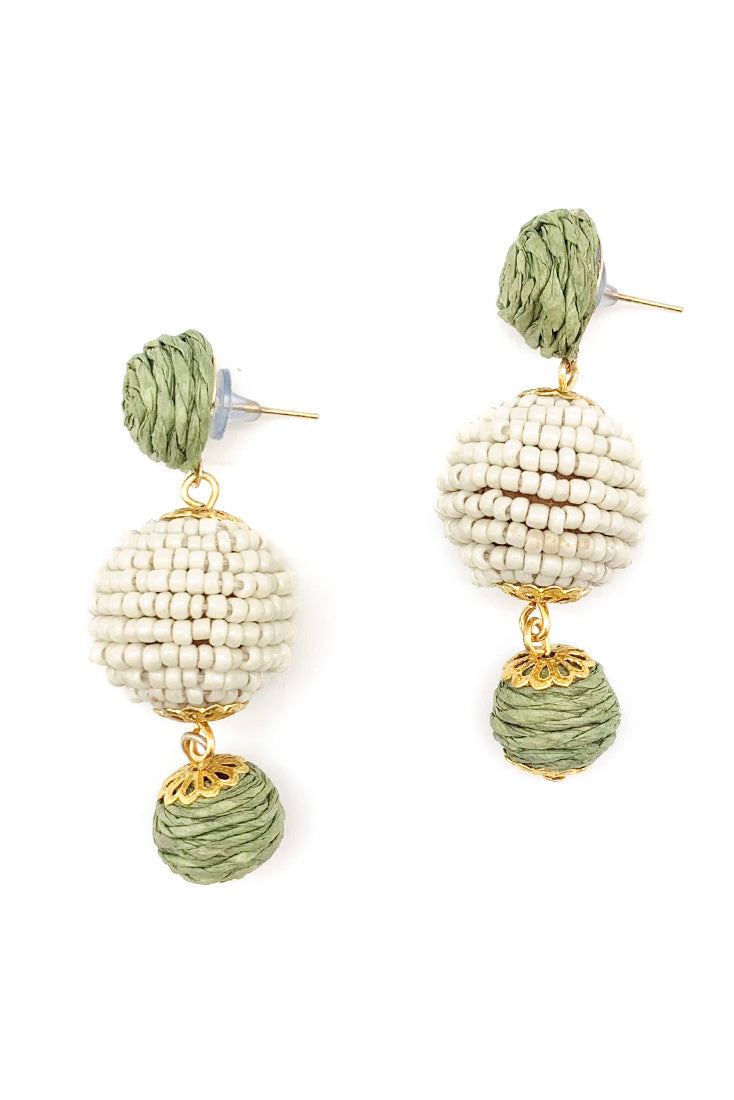 Handmade Raffia, Cotton, Bead and Wood Earrings
