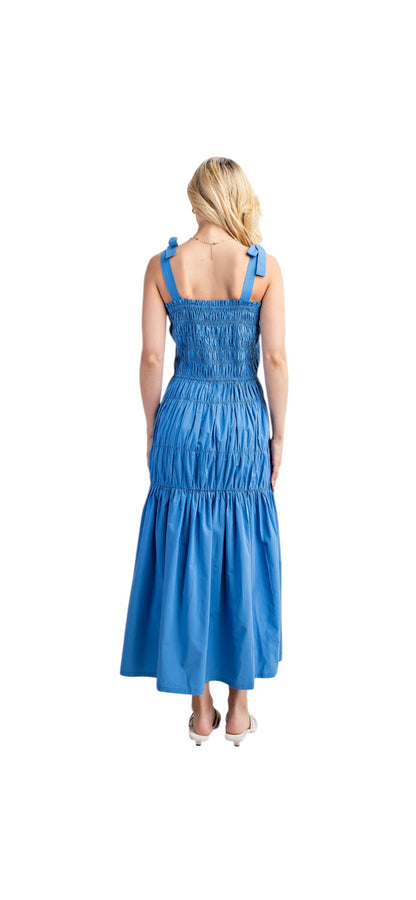 Smocked Maxi Dress with Shoulder Tie