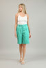Sea green solid bermuda shorts, front view