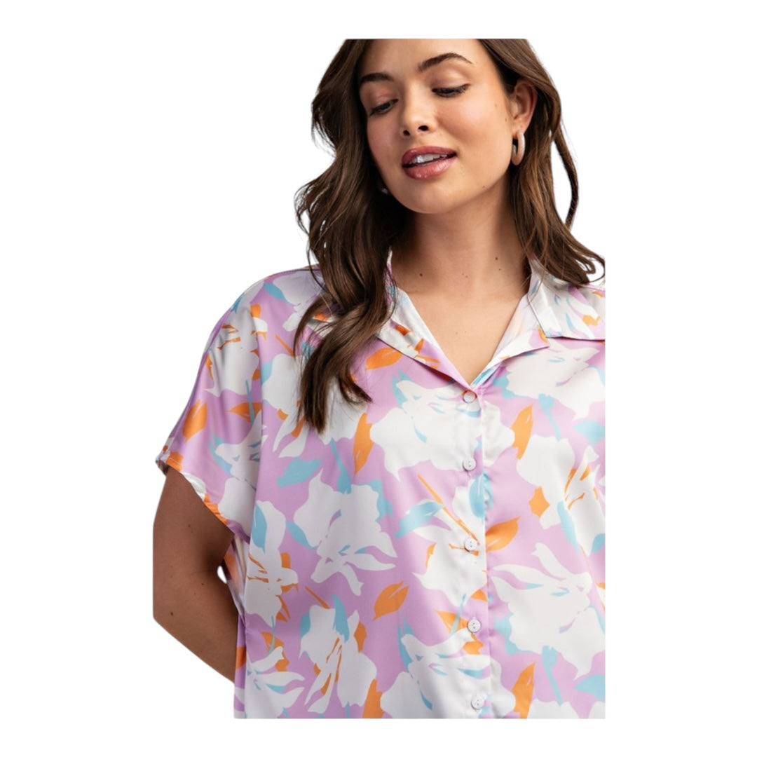 Floral Print Button Down Short Sleeve Shirt