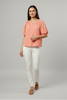 Peach short puff sleeve button-down blouse