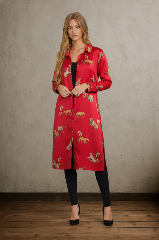 Leopard / Cheetah  Print Button Down Midi Dress