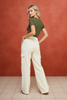 High-waist wide leg cargo pants in cream