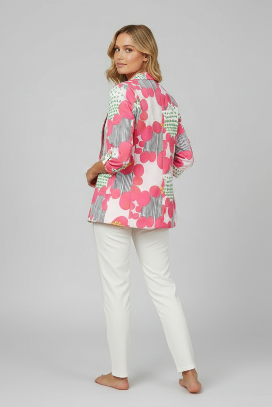 PIXEL BLOOM MULTI COLOR OPEN FRONT 3/4 SLEEVE BLAZER