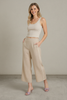 Linen blend elastic waist lace tape detail pants with pockets