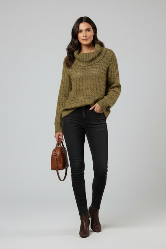 Olivewood Haven cowl neck pullover sweater