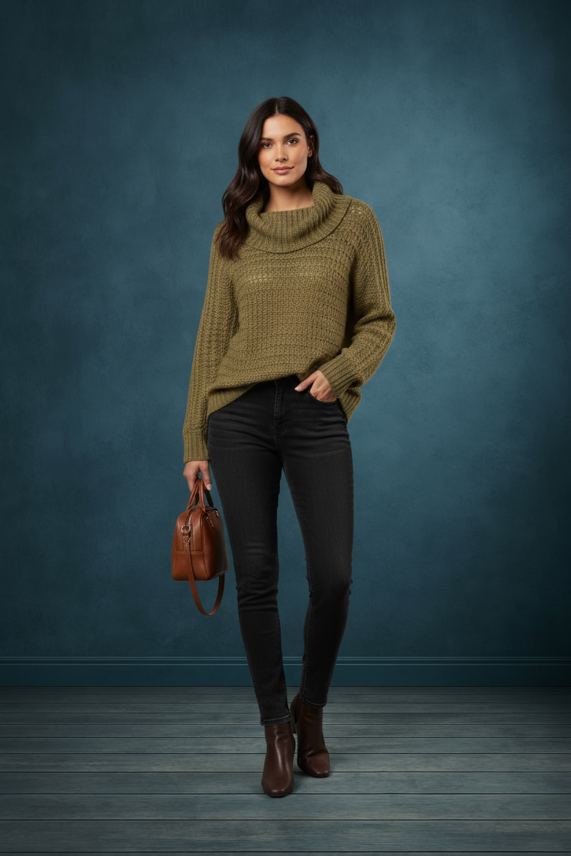 Olivewood Haven Cowl Neck Pullover Sweater
