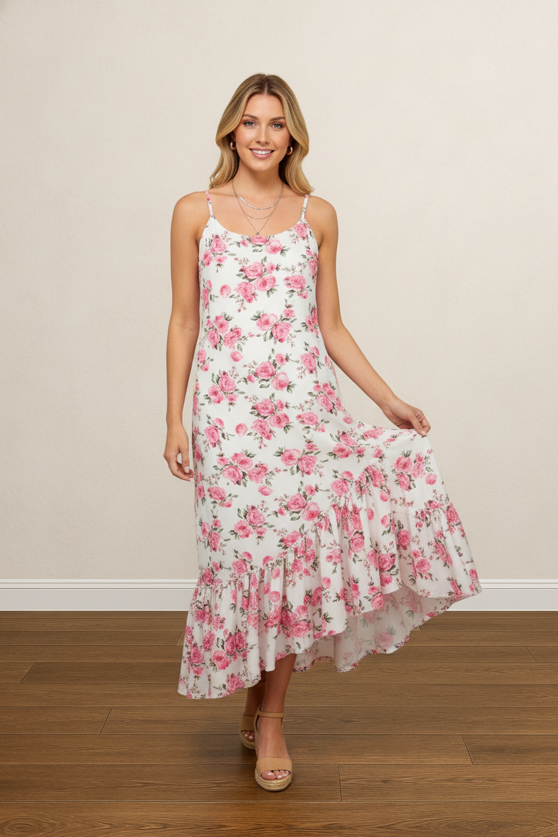 BLUSH GARDEN SLIP HIGH LOW MIDI DRESS
