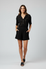 Short sleeve knitted half-button romper with pockets, front view