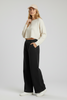 Black elastic-waist wide-leg pants in 100% cotton, front view