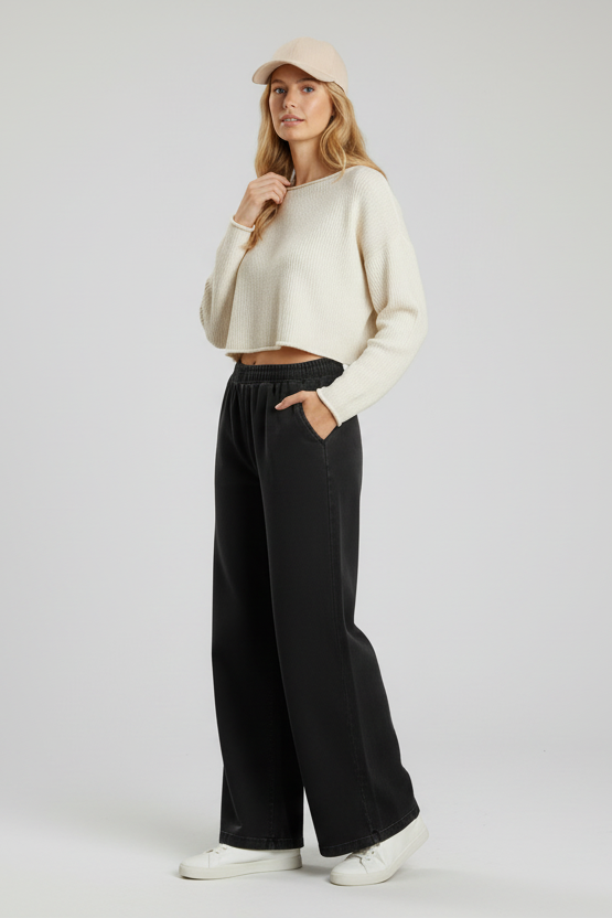 Elastic Waist wide Leg Pants