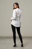 Faux wrap mandarin collar top styled