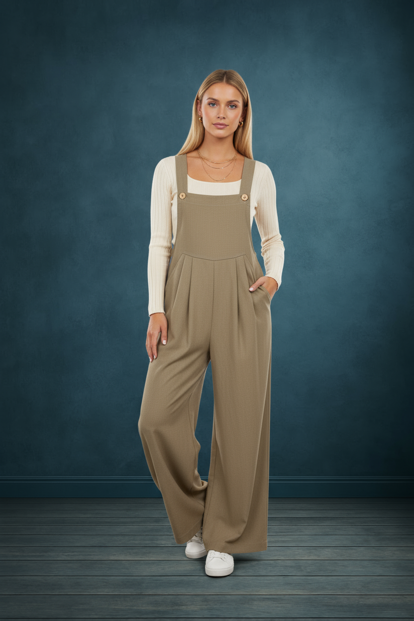 Pintuck Detail Overall with Side Pockets