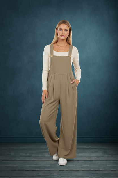 Pintuck Detail Overall with Side Pockets