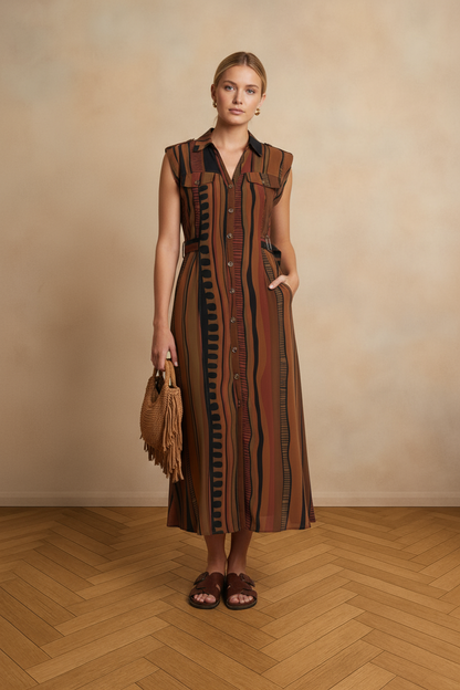 Rustic Rhythm Abstract Midi Dress