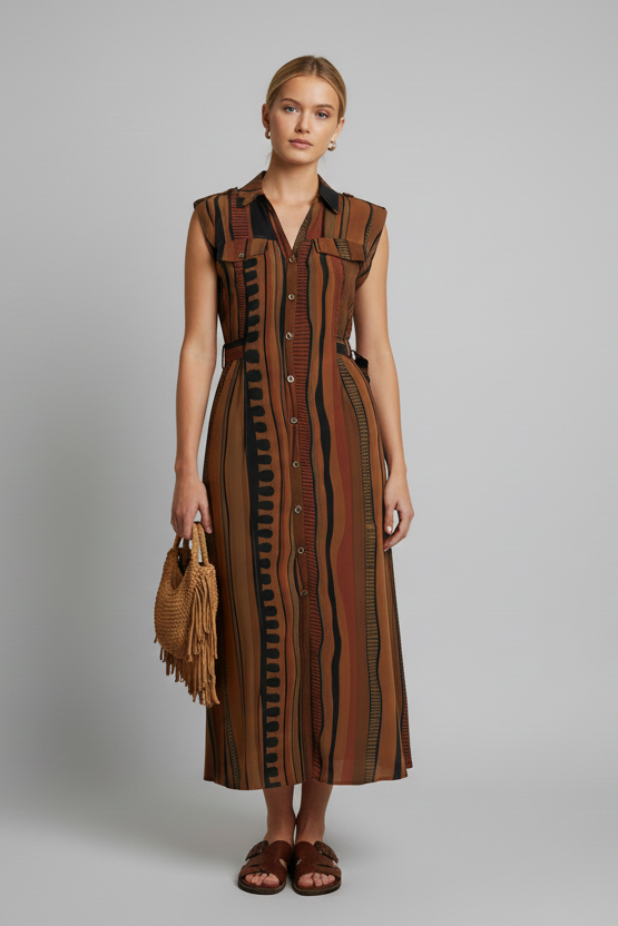 Rustic Rhythm Abstract Midi Dress
