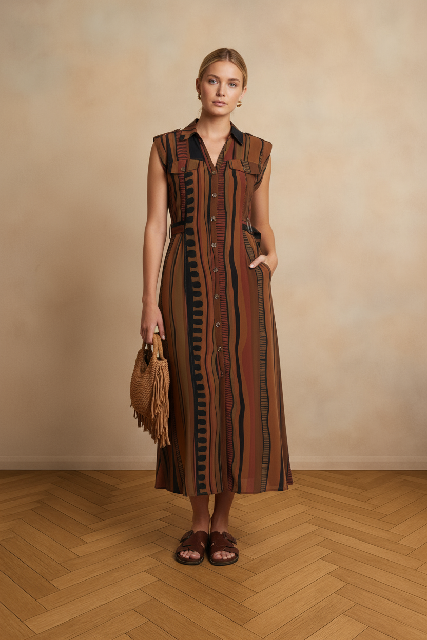 Rustic Rhythm Abstract Midi Dress