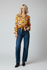 Abstract print wide sleeve tie-front top