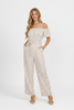 Beige off-shoulder floral jumpsuit