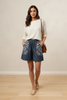 Dark denim patchwork shorts, casual summer look