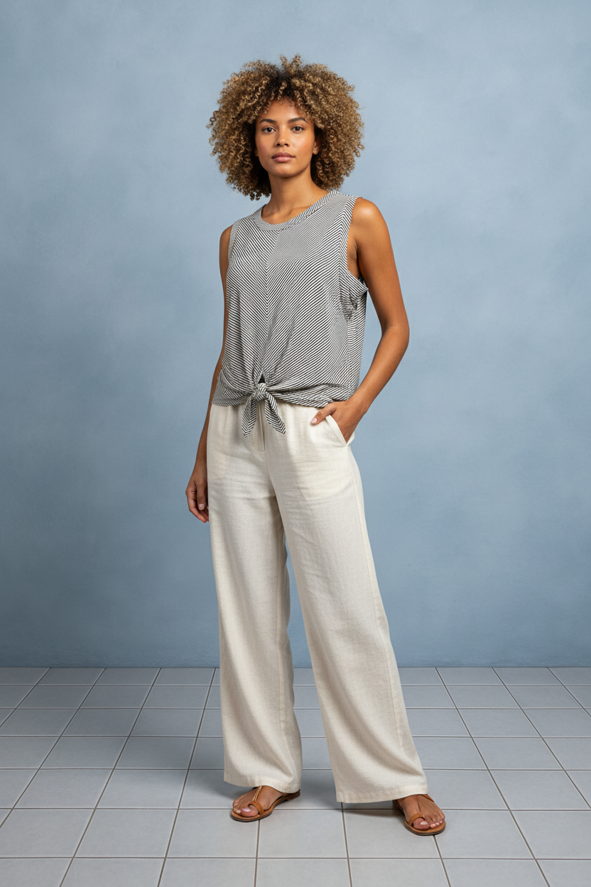 "THE EVERYDAY EDGE" RILEY STRIP TIE FRONT TANK TOP