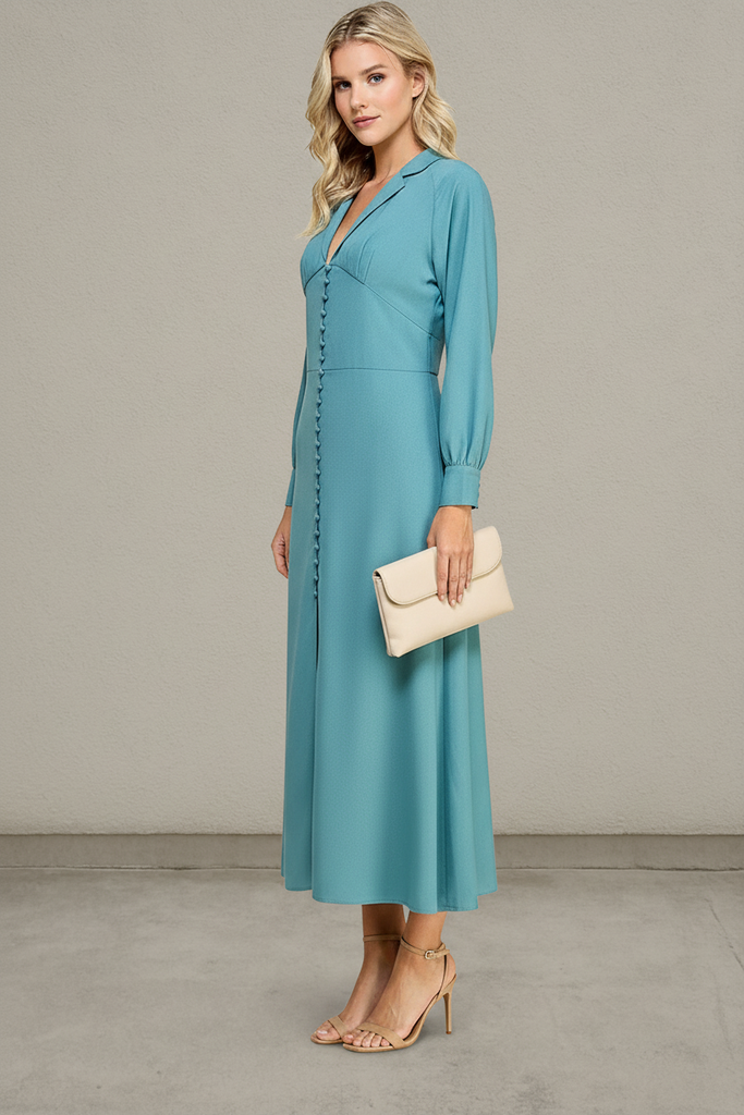 Celeste Elegance midi dress V-neck button-up front