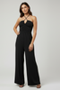 Black halter jumpsuit with cinched front detail