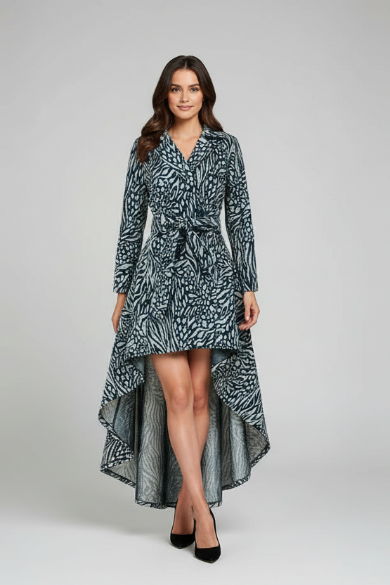 The Selene high-low belted dress with button closure
