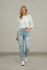 Light wash button closure distress denim pants