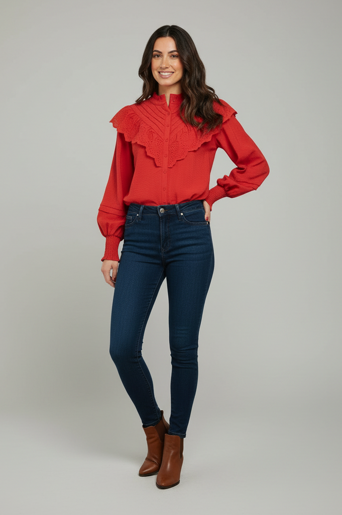 Flamenco Cascade eyelet ruffle blouse