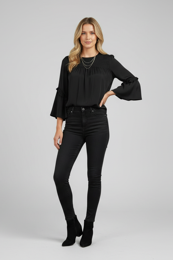 The Daydream Drop Smocked Yoke Ruffled Sleeve Blouse