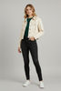 Oatmeal soft denim crop hoodie jacket with button closure