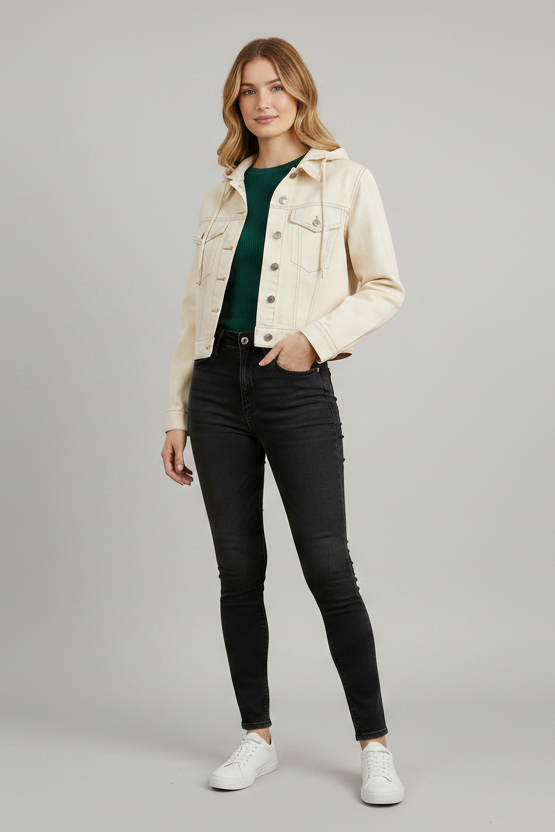 THE UNITY CROP HOODIE SOFT DEMIN JACKET