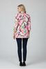 Pink floral open-front blazer with 3/4 sleeves