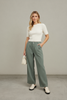 Gray-green pleated mid-rise wide leg pants