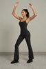 Ribbed adjustable strap flare yoga jumpsuit