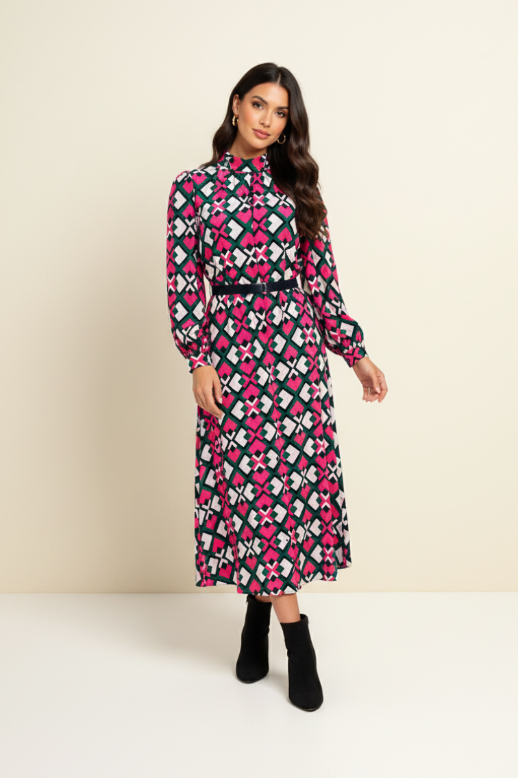 Mod Mosaic Midi Belted Dress