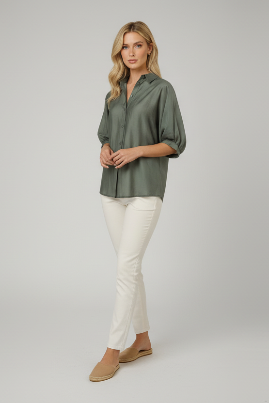 Urban Petal Draped Ruched up Back Keyhole Blouse