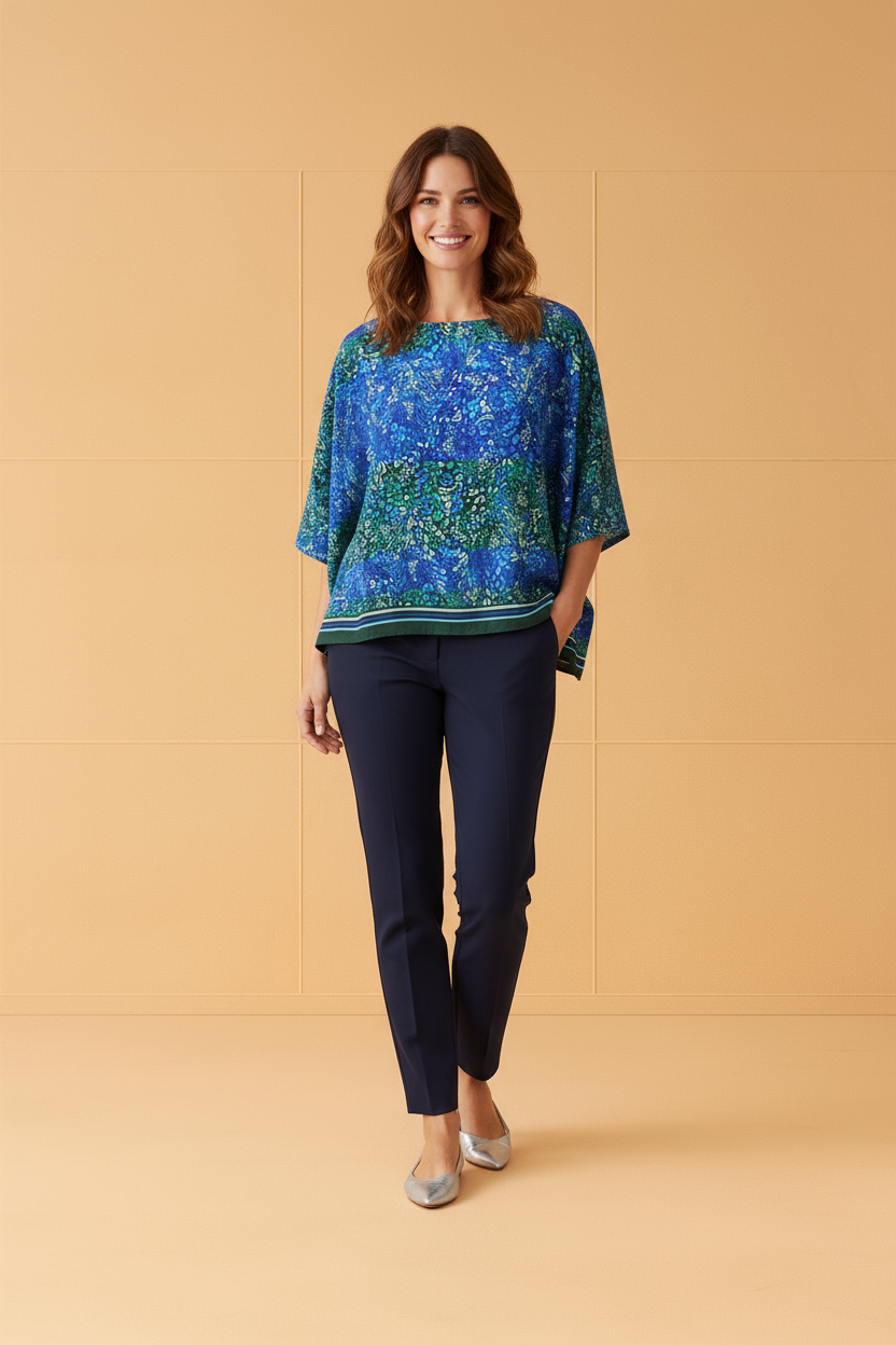 WILD BOTANICA PRINT KIMOMO BOAT NECK TOP