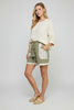 Artisan coast sage print shorts styled on model