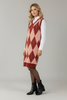 Bold crimson argyle dress with V-neck