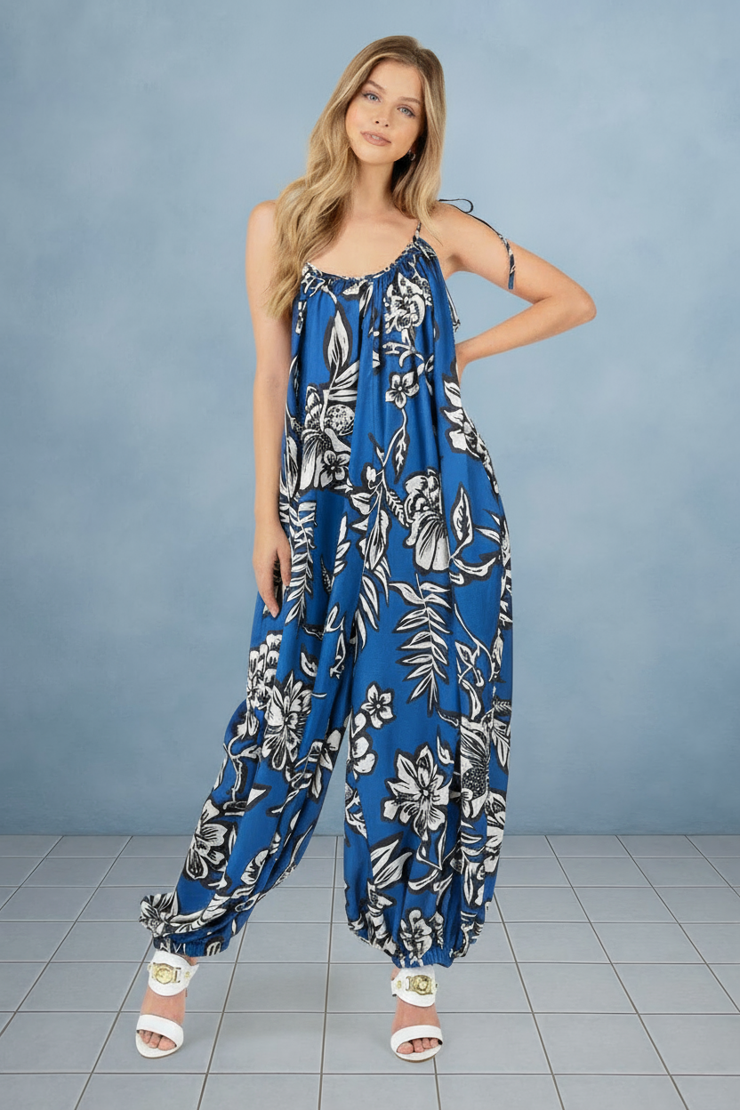 BALI BREEZE BLUE FLORAL PRINT JUMPSUIT