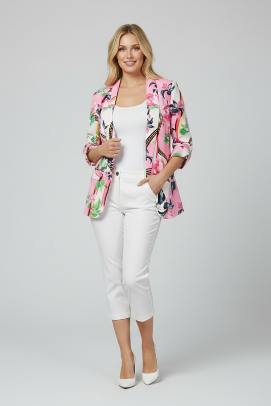 Floral print open front blazer by Mandalay and Company