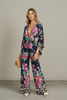 Floral and leopard mix print kimono and pants resort set